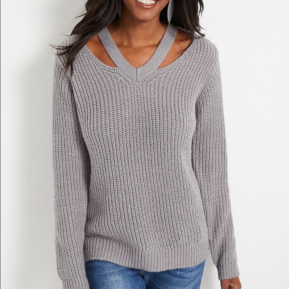 Maurice’s Gray V Neck Cut Out Sweater
